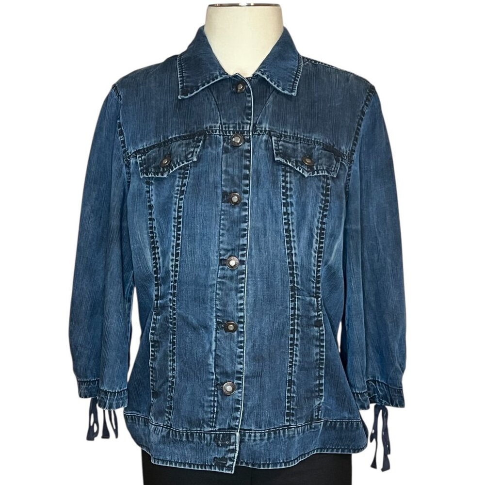 Coldwater Creek denim chambray cropped ¾ cinched sleeve jacket size 12